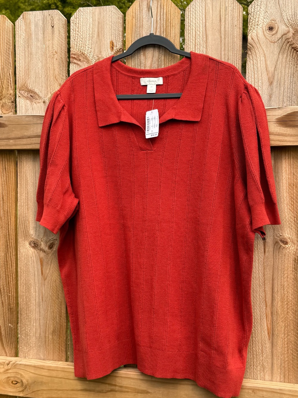 NWT CJ Banks Knit Polo Top Women’s 3X Puff Sleeve Sweater Shirt Retro Preppy Red